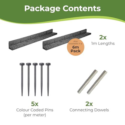 bgreenltd 2m Grey Lawn Edging - Flexible Garden Edging Border for Grass Lawns - Pathways - Raised Borders - Artificial Grass - 2 x 1m Lengths