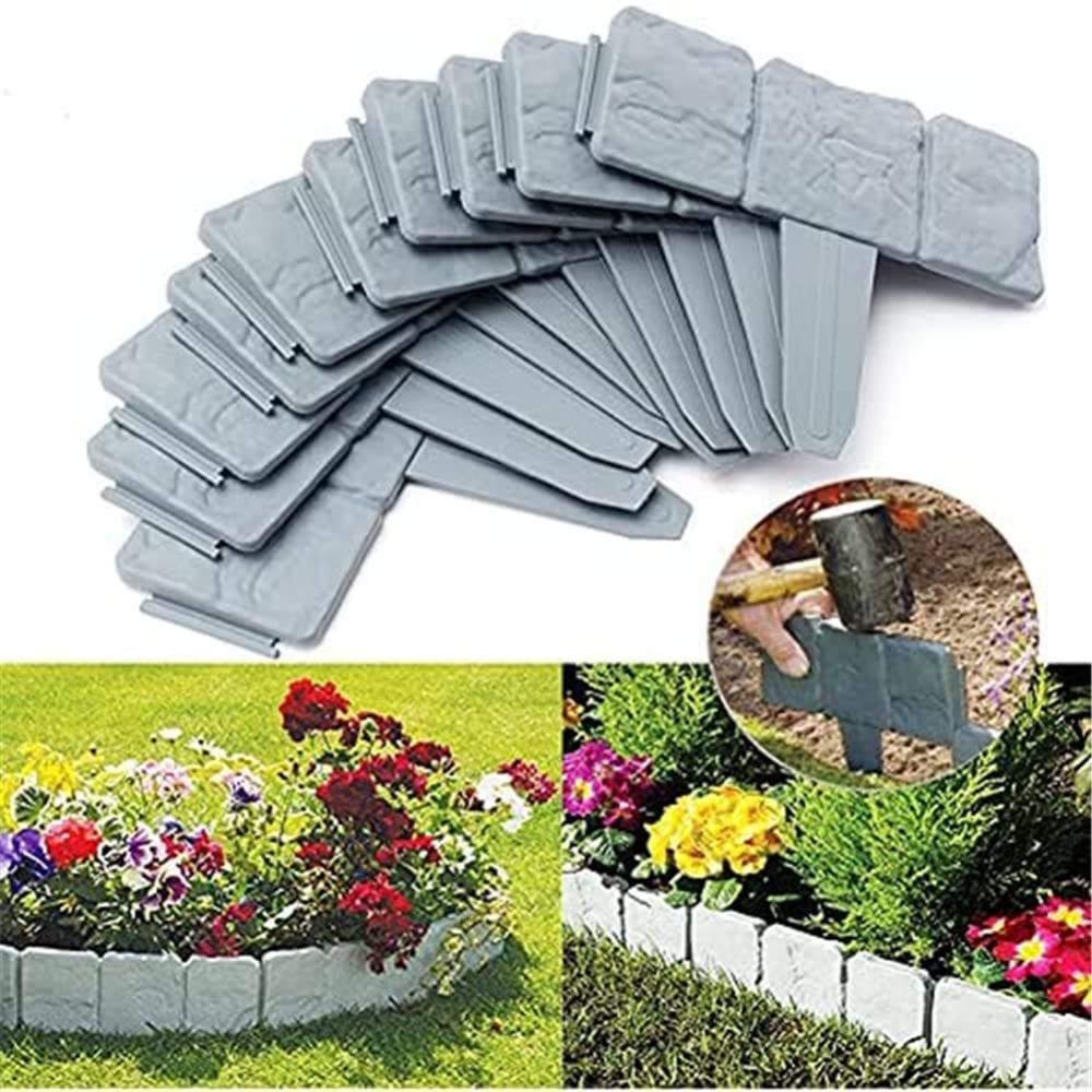 bgreenltd Cachpib Gray 10 Pieces Garden Fence Imitation Stone Plant Support Stake Outdoor Landscape Edging Decorative Border Garden Lawn Edging Plant Border