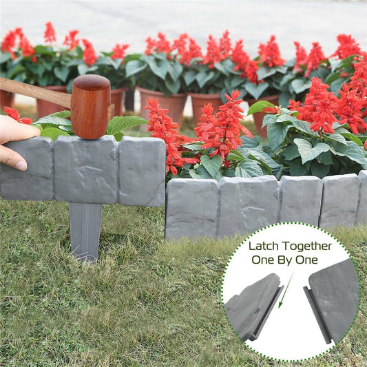bgreenltd Cachpib Gray 10 Pieces Garden Fence Imitation Stone Plant Support Stake Outdoor Landscape Edging Decorative Border Garden Lawn Edging Plant Border