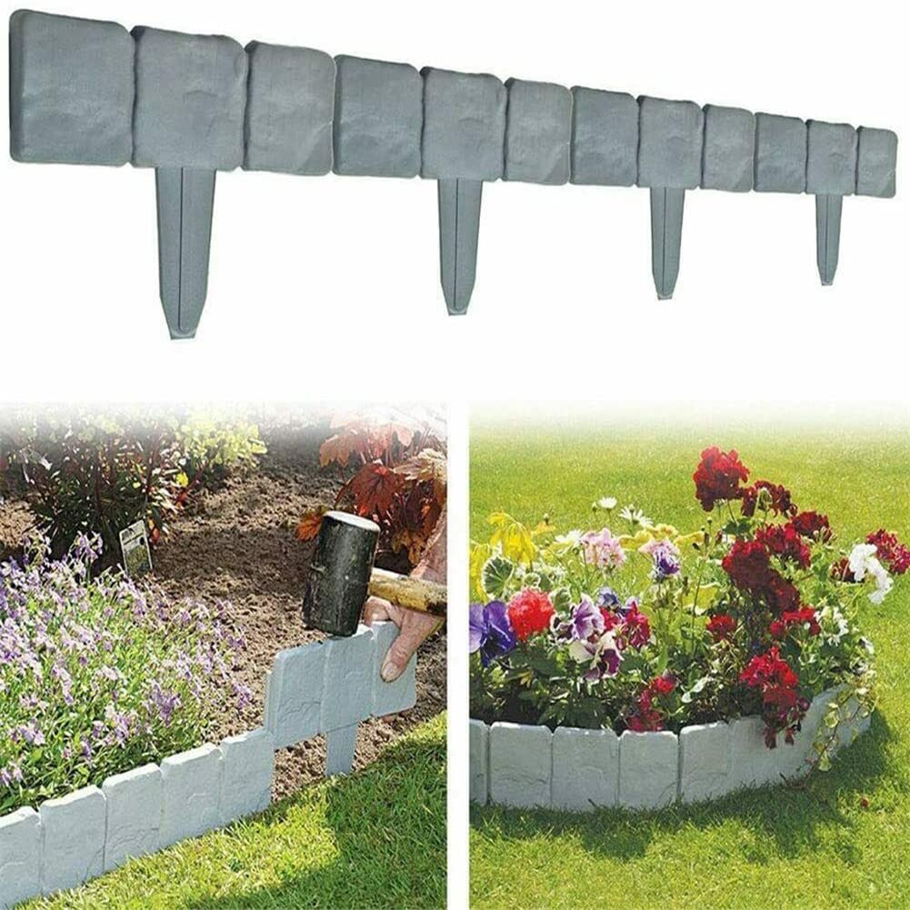 bgreenltd Cachpib Gray 10 Pieces Garden Fence Imitation Stone Plant Support Stake Outdoor Landscape Edging Decorative Border Garden Lawn Edging Plant Border