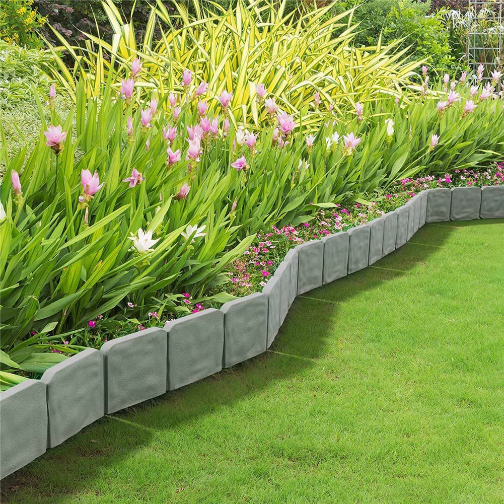 bgreenltd Cachpib Gray 10 Pieces Garden Fence Imitation Stone Plant Support Stake Outdoor Landscape Edging Decorative Border Garden Lawn Edging Plant Border