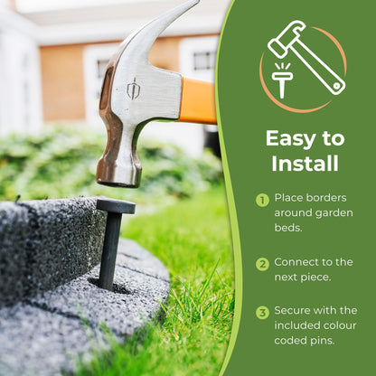 bgreenltd 2m Grey Lawn Edging - Flexible Garden Edging Border for Grass Lawns - Pathways - Raised Borders - Artificial Grass - 2 x 1m Lengths