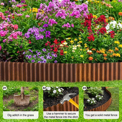 bgreenltd 20ft Metal Lawn Edging Borders, Corrugated Garden Edging Roll, Flexible Landscape Edging for Flower Beds, Vegetable Gardens, Tree Rings & DIY Yard Borders – Rusty Finish (15X60CM)
