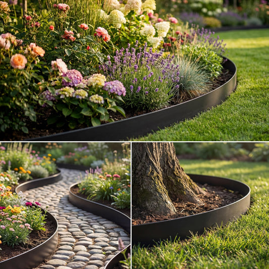 bgreenltd Garden Edging Border, 33FT/10M Black Flexible Plastic Lawn Edging with 30 Reinforced Pegs, 4.6CM High Lawn Edging Border - Easy Dig & Cut Installation for Flowerbeds, Lawns & Pathways