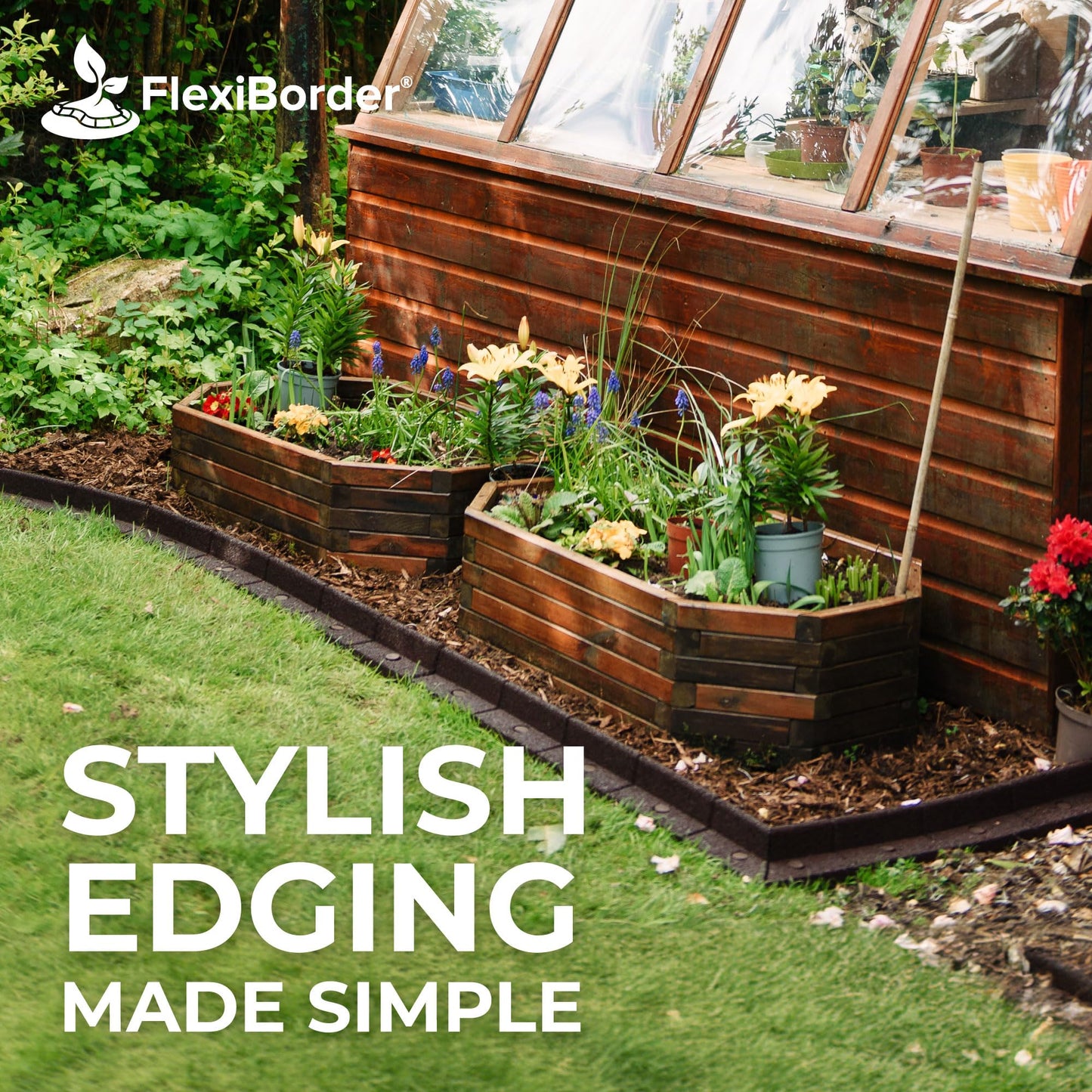 bgreenltd 2m Grey Lawn Edging - Flexible Garden Edging Border for Grass Lawns - Pathways - Raised Borders - Artificial Grass - 2 x 1m Lengths