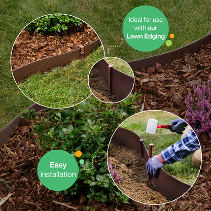 bgreenltd 40 Pcs Landscape Edging Stakes 24.5 cm - Durable Plastic Ground Stakes for Lawn Edging - Garden Brown Spikes