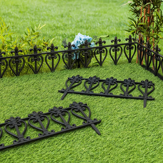 bgreenltd Lawn Border Edge Fence Pack of 10 Plastic Wooden Effect Edging Picket Garden | Decorative Garden Ornamental Edging Border Lawn Picket Fence Landscape Path Panels (Black Style 3)