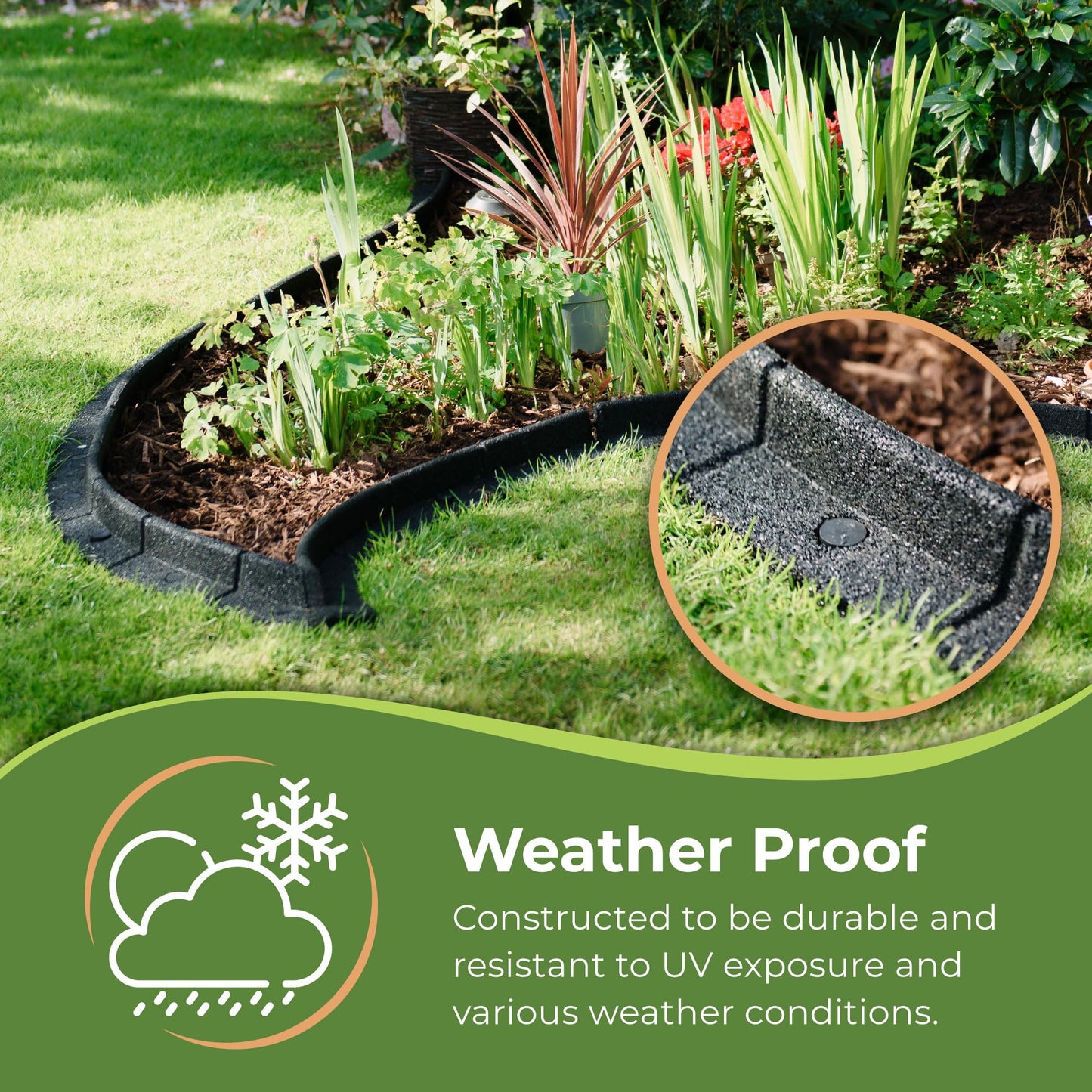 bgreenltd 2m Grey Lawn Edging - Flexible Garden Edging Border for Grass Lawns - Pathways - Raised Borders - Artificial Grass - 2 x 1m Lengths